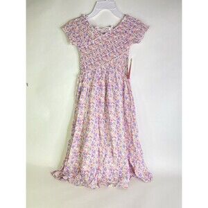Sunset Sky Floral Smocked Floral Print Fit and Flare Midi Dress Girls Size 10